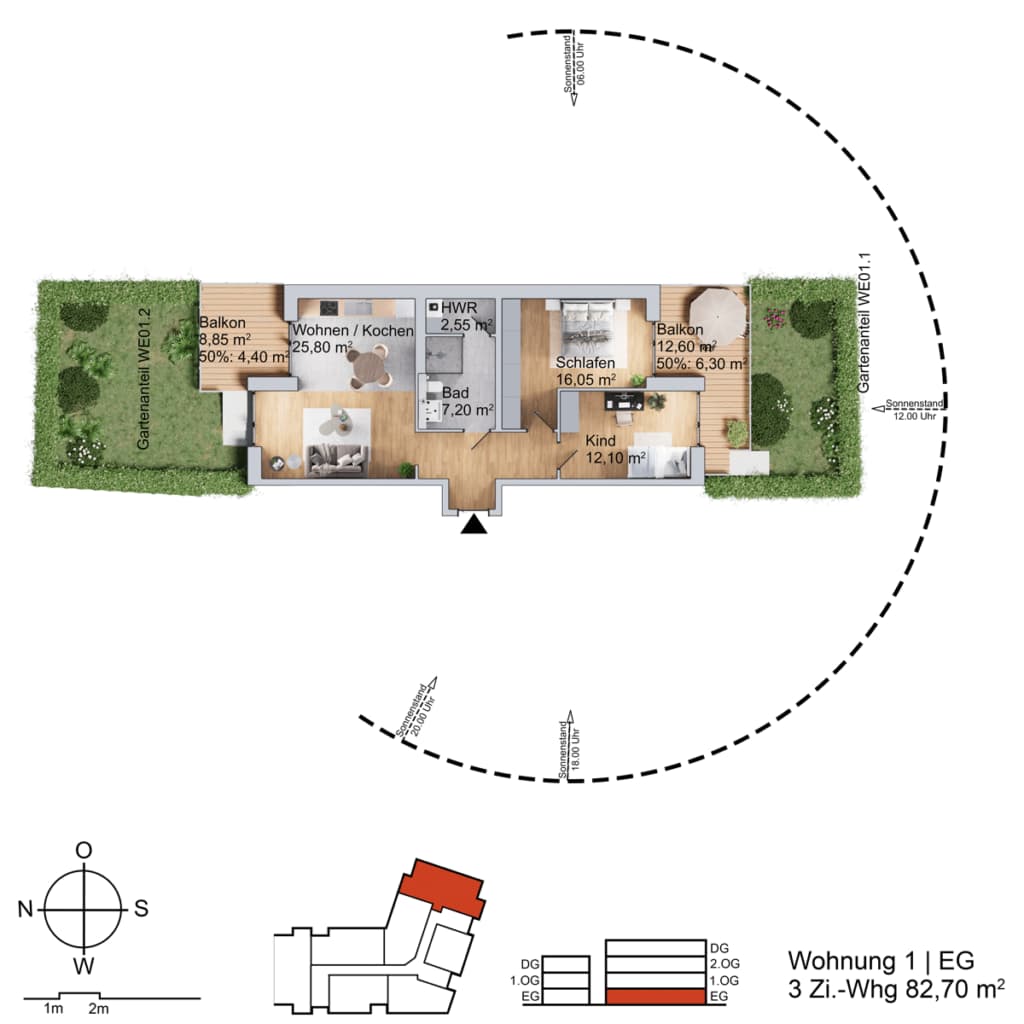 Grundriss Wohnung am Parthegrün WE01/EG